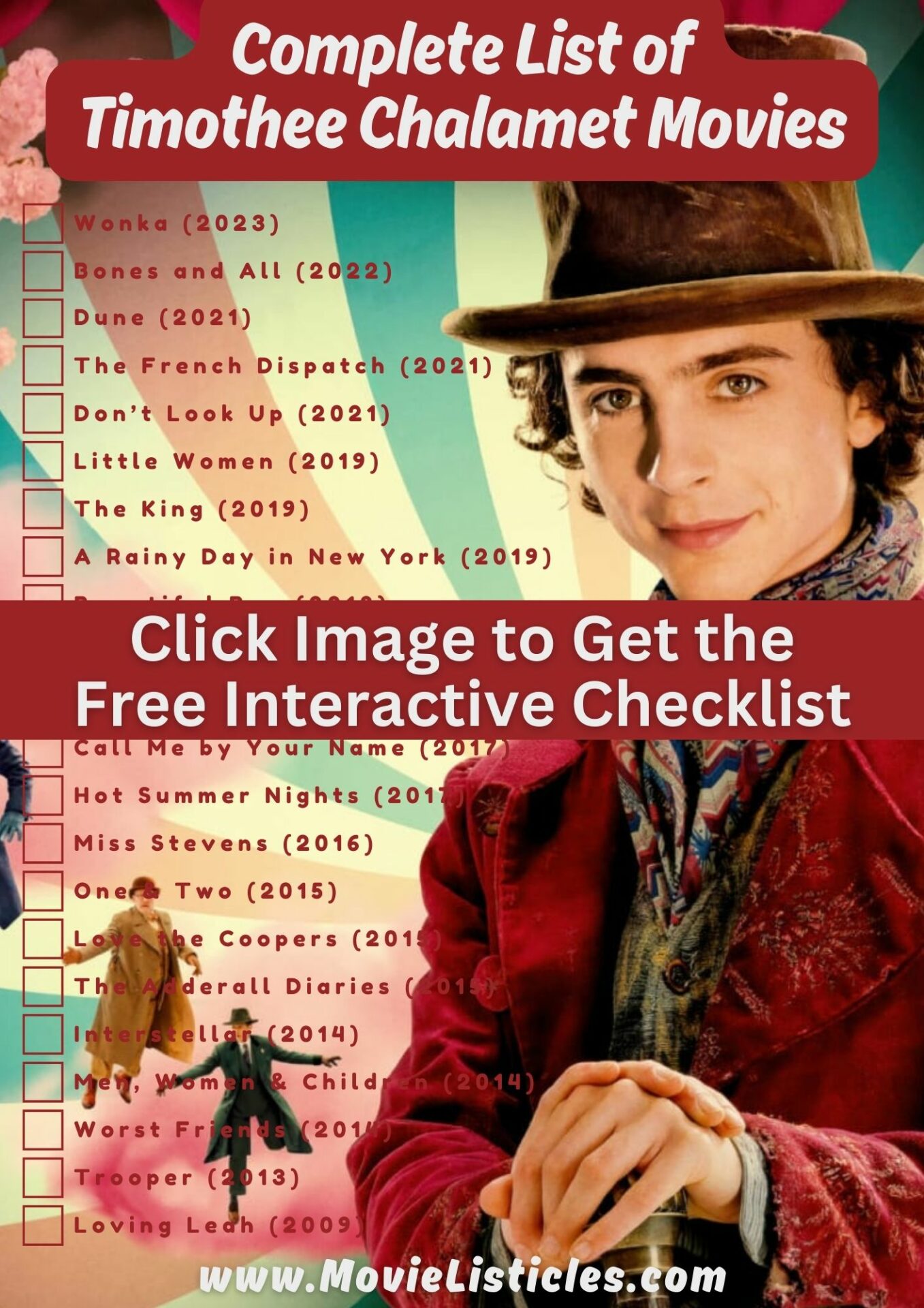 Full List of All Timothee Chalamet Movies Free Movie List Checklist